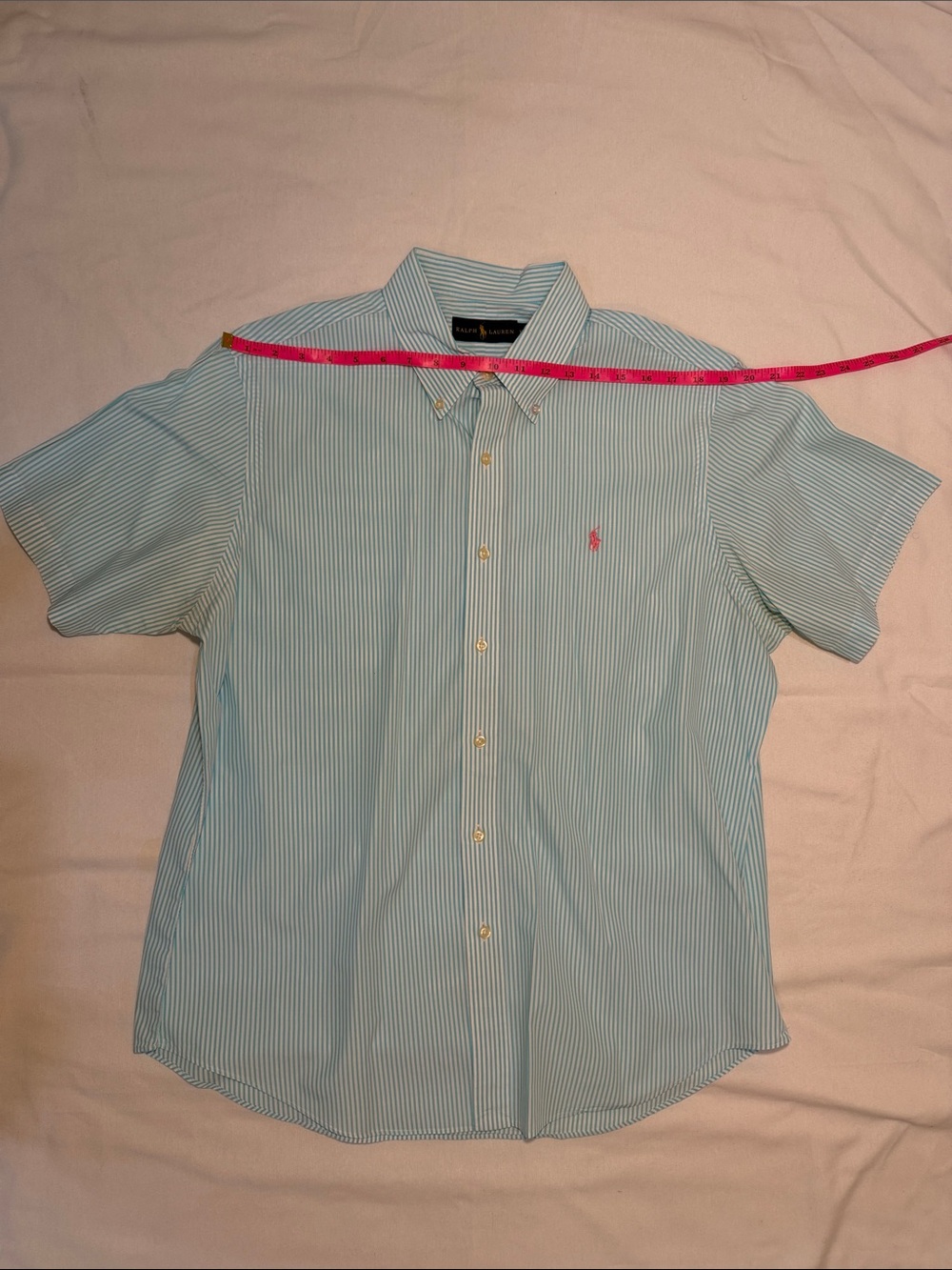 Ralph Lauren Men’s Light Blue & White Striped Short Sleeve Button-Down Shirt